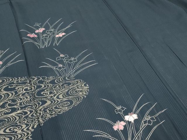 平和屋着物＊夏物 訪問着 縦絽 刺繍 草花文 銀糸 銀彩 正絹 逸品 AABD3294jd