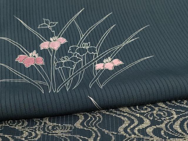 平和屋着物＊夏物 訪問着 縦絽 刺繍 草花文 銀糸 銀彩 正絹 逸品 AABD3294jd