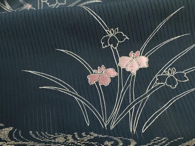 平和屋着物＊夏物 訪問着 縦絽 刺繍 草花文 銀糸 銀彩 正絹 逸品 AABD3294jd