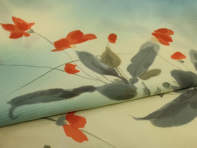 平和屋着物＊夏物 小紋 絽 手描き 草花文 暈し染め 正絹 逸品 AABD3297jd