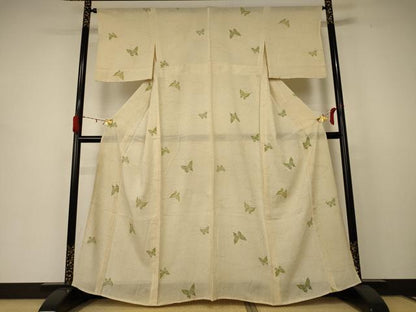 平和屋着物＊夏物　小紋　絽　雲取り舞蝶文　正絹　逸品　AABD3298jd
