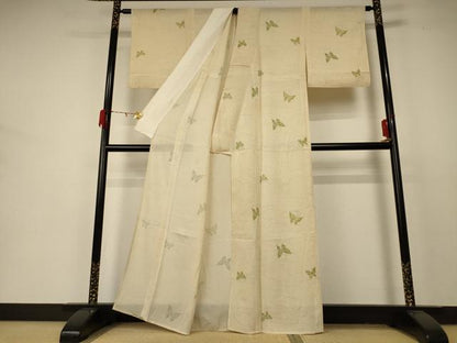 平和屋着物＊夏物　小紋　絽　雲取り舞蝶文　正絹　逸品　AABD3298jd