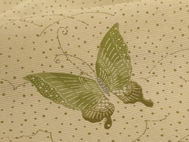 平和屋着物＊夏物　小紋　絽　雲取り舞蝶文　正絹　逸品　AABD3298jd