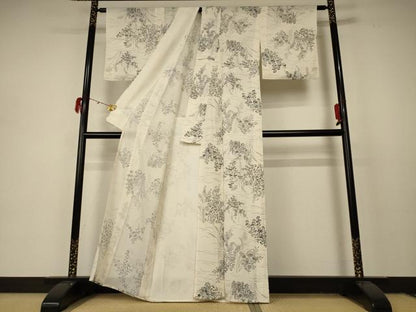 平和屋着物＊夏物 小紋 絽 草花文 正絹 逸品 AABD3304jd