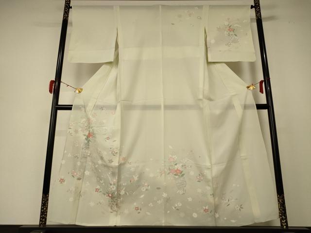 平和屋着物＊夏物 訪問着 絽 駒刺繍 飾花文 暈し染め 銀彩 正絹 逸品 AABD3305jd