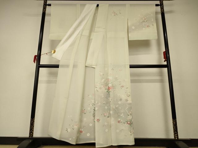 平和屋着物＊夏物 訪問着 絽 駒刺繍 飾花文 暈し染め 銀彩 正絹 逸品 AABD3305jd