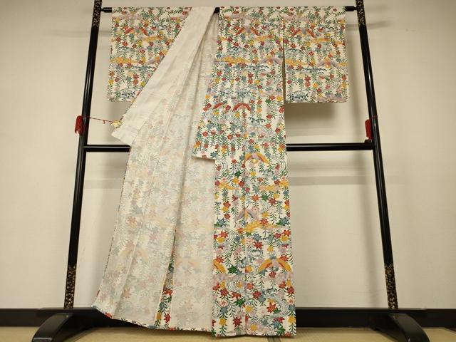 平和屋着物＊夏物 小紋 絽 型染め 花鳥文 正絹 逸品 AABD3308jd