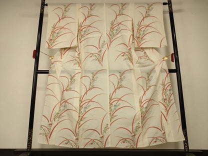 平和屋着物＊夏物 小紋 絽 手描き 草花文 銀彩 正絹 逸品 AABD3311jd