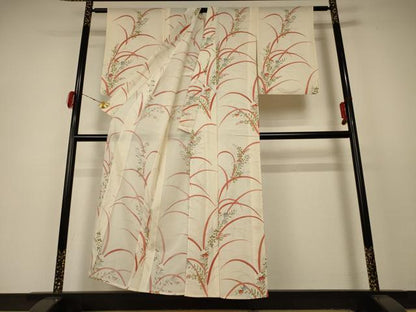 平和屋着物＊夏物 小紋 絽 手描き 草花文 銀彩 正絹 逸品 AABD3311jd