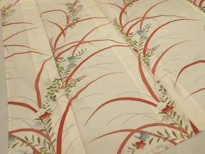 平和屋着物＊夏物 小紋 絽 手描き 草花文 銀彩 正絹 逸品 AABD3311jd