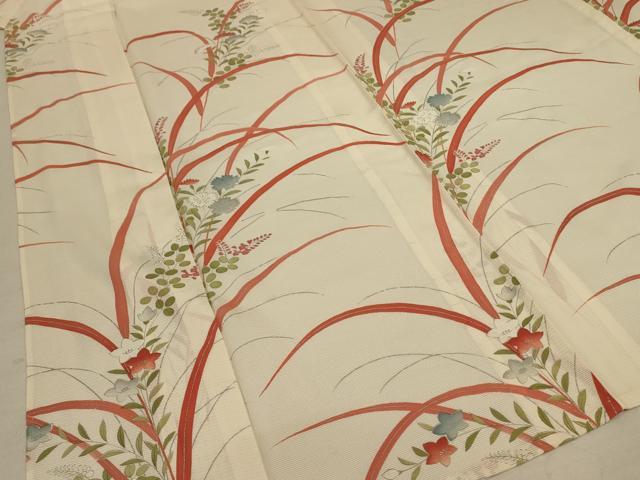 平和屋着物＊夏物 小紋 絽 手描き 草花文 銀彩 正絹 逸品 AABD3311jd