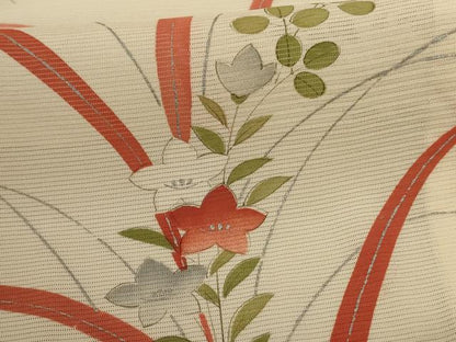 平和屋着物＊夏物 小紋 絽 手描き 草花文 銀彩 正絹 逸品 AABD3311jd