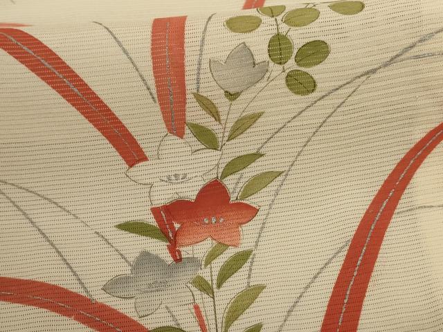 平和屋着物＊夏物 小紋 絽 手描き 草花文 銀彩 正絹 逸品 AABD3311jd