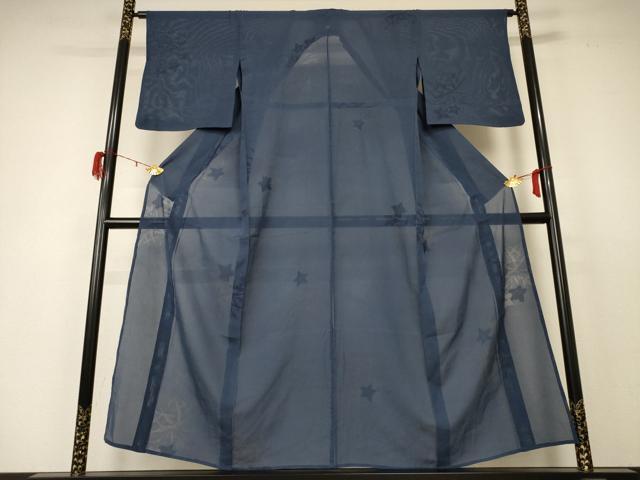 平和屋着物＊夏物 色無地 縦絽 草花紋紗 藍鉄色 正絹 逸品 AABD3313jd