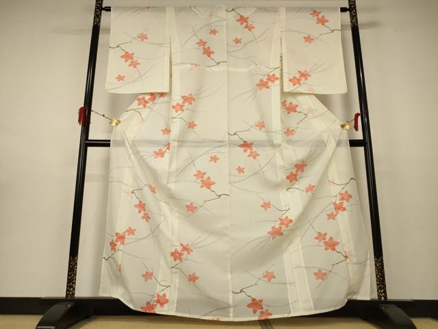 平和屋着物＊夏物 小紋 絽 枝花文 銀彩 洗える着物 AABD3320jd