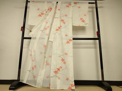 平和屋着物＊夏物 小紋 絽 枝花文 銀彩 洗える着物 AABD3320jd