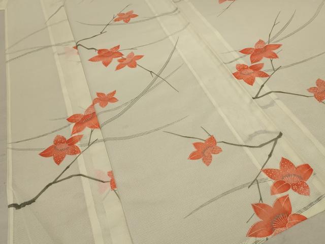 平和屋着物＊夏物 小紋 絽 枝花文 銀彩 洗える着物 AABD3320jd