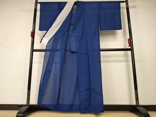 平和屋着物＊夏物 色無地 絽 深縹色 洗える着物 AABD3327jd