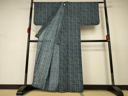 平和屋着物＊夏物 小紋 紗 草花文 洗える着物 AABD3328jd