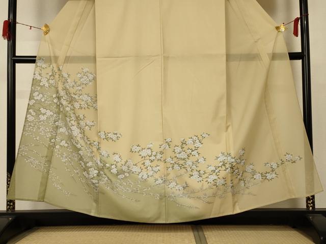 平和屋着物＊夏物 訪問着 絽 草花文 暈し染め 金銀彩 洗える着物 AABD3333jd