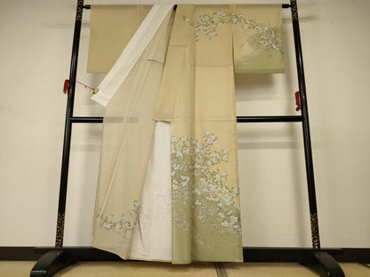 平和屋着物＊夏物 訪問着 絽 草花文 暈し染め 金銀彩 洗える着物 AABD3333jd