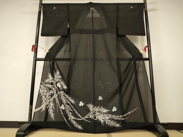 平和屋着物＊夏物 黒留袖 絽 草花文 AABD3344jd