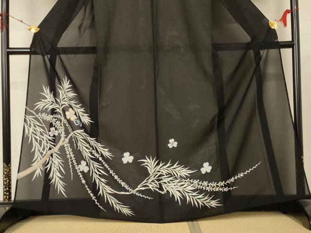 平和屋着物＊夏物 黒留袖 絽 草花文 AABD3344jd