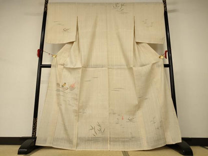 平和屋着物＊夏物 訪問着 生紬 手描き 風景文 正絹 逸品 AABD3346jd