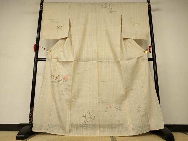 平和屋着物＊夏物 訪問着 生紬 手描き 風景文 正絹 逸品 AABD3346jd