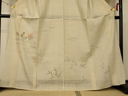 平和屋着物＊夏物 訪問着 生紬 手描き 風景文 正絹 逸品 AABD3346jd