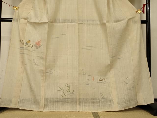 平和屋着物＊夏物 訪問着 生紬 手描き 風景文 正絹 逸品 AABD3346jd