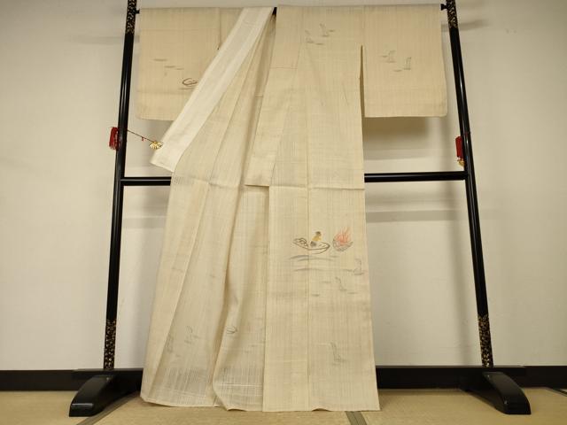 平和屋着物＊夏物 訪問着 生紬 手描き 風景文 正絹 逸品 AABD3346jd