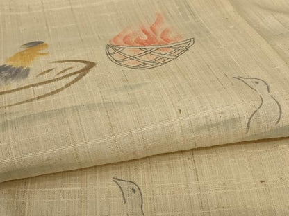 平和屋着物＊夏物 訪問着 生紬 手描き 風景文 正絹 逸品 AABD3346jd