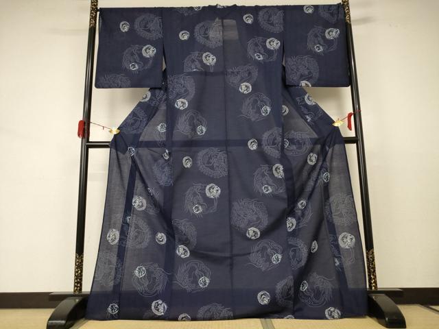 平和屋着物＊夏物 小紋 紗 龍 ロング丈 洗える着物 AABD3350jd