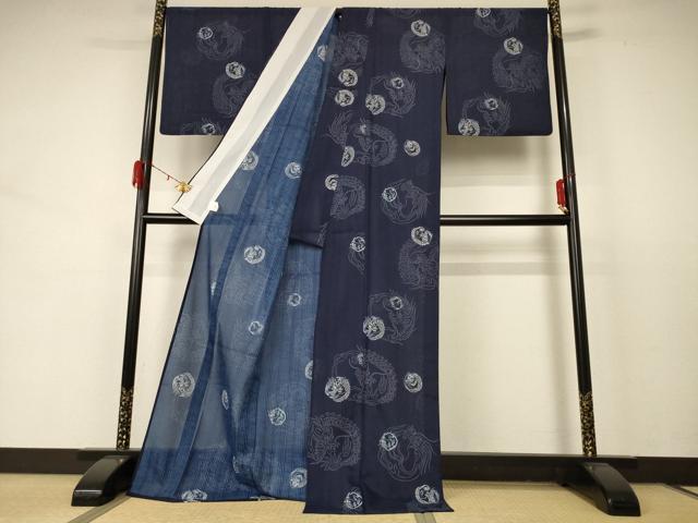 平和屋着物＊夏物 小紋 紗 龍 ロング丈 洗える着物 AABD3350jd