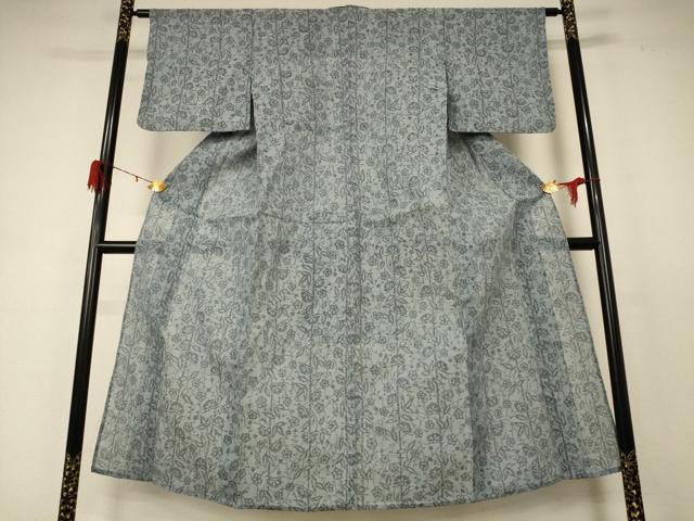 平和屋着物＊夏物 小紋 紗 ちぢみ織 草花文 AABD3363jd
