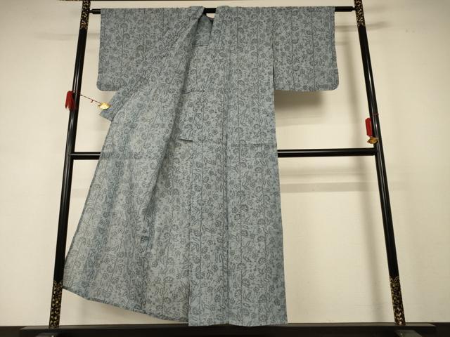 平和屋着物＊夏物 小紋 紗 ちぢみ織 草花文 AABD3363jd