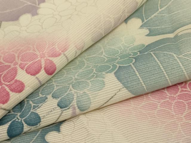 平和屋着物＊夏物 小紋 絽 紫陽花 正絹 逸品 AABD3366jd
