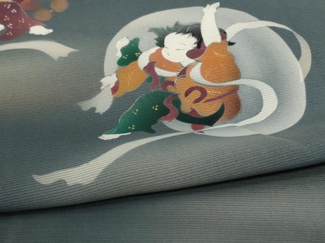 平和屋着物＊夏物 訪問着 絽 風神雷神 暈し染め 金彩 正絹 逸品 AABD3367jd