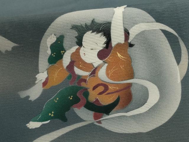 平和屋着物＊夏物 訪問着 絽 風神雷神 暈し染め 金彩 正絹 逸品 AABD3367jd