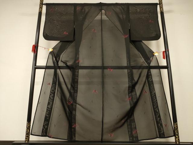 平和屋着物＊夏物 小紋 紗 草花文 正絹 逸品 AABD3371jd