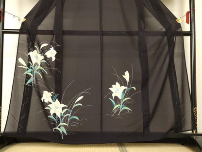平和屋着物＊夏物 小紋 絽 草花文 銀彩 正絹 逸品 AABD3374jd