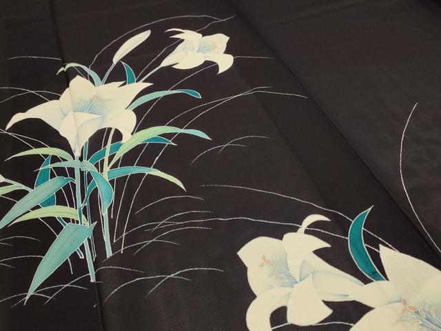 平和屋着物＊夏物 小紋 絽 草花文 銀彩 正絹 逸品 AABD3374jd