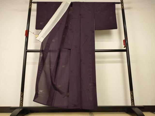 平和屋着物＊夏物 色無地 縦絽 流水紋紗 似せ紫色 正絹 逸品 AABD3383jd