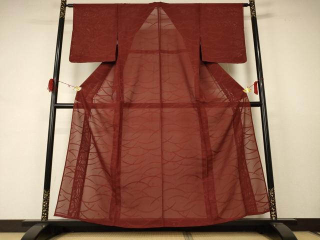 平和屋着物＊夏物 色無地 露芝紋紗 錆色 正絹 逸品 未使用 AABD3395jd