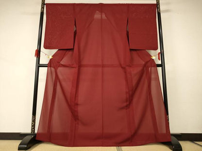 平和屋着物＊夏物 色無地 絽 栗梅色 正絹 逸品 AABD3396jd