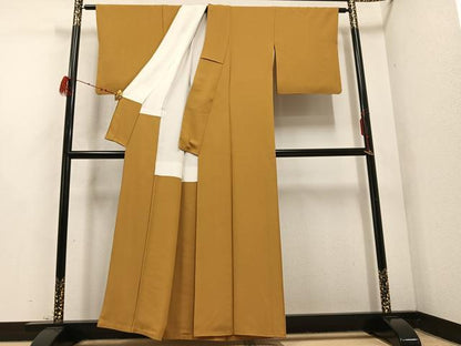 平和屋着物●本草木染作家　瑞鳳　色無地　黄唐茶色　正絹　逸品　AABD3406ph