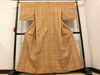平和屋着物●上質な紬　格子　正絹　逸品　AABD3416ph
