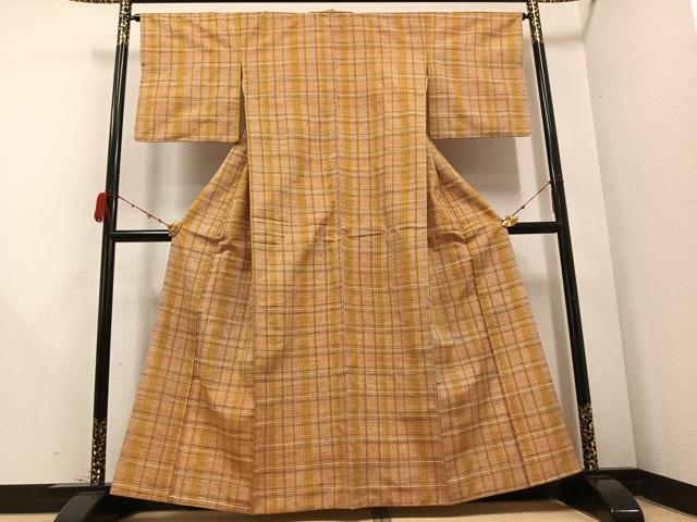 平和屋着物●上質な紬　格子　正絹　逸品　AABD3416ph