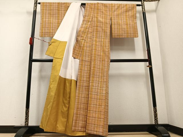 平和屋着物●上質な紬　格子　正絹　逸品　AABD3416ph